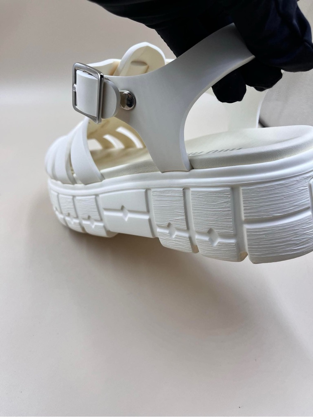 Miumiu Chunky White Jelly Sandals with Buckle Strap - Picture 16 of 16